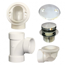 PSP0053 Bathtub Overflow, Sch. 40 PVC Plumbers Pack with Tip-Toe Bath Drain
